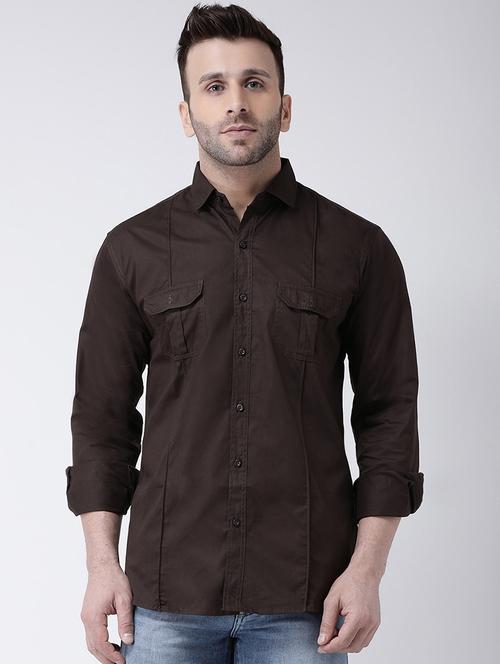 brown solid casual shirt - 17063814 - Very Small Image - 1