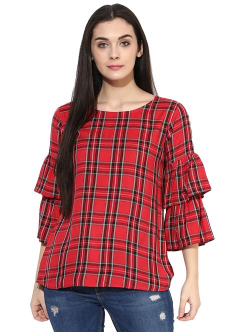 bell sleeves checkered top  - 17064484 - Very Small Image - 1