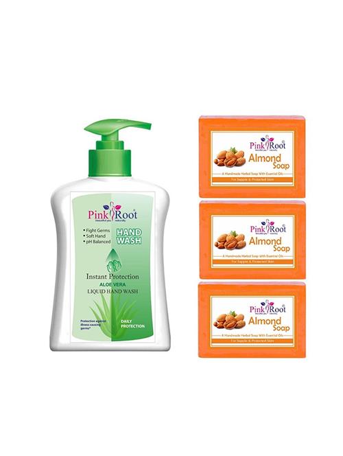 pink root aloe vera hand wash 200ml with almond soap 100gm 3pcs (pack of 4) - 17071841 - Very Small Image - 1