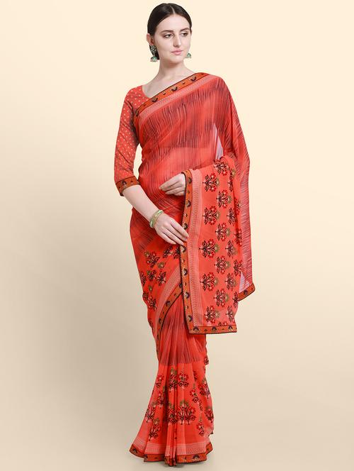 floral bordered saree with blouse - 17072206 - Very Small Image - 1