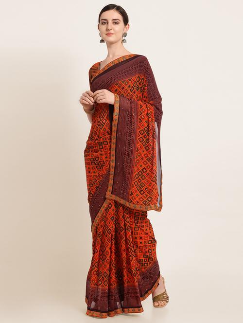 geometrical bordered saree with blouse - 17072209 - Very Small Image - 1