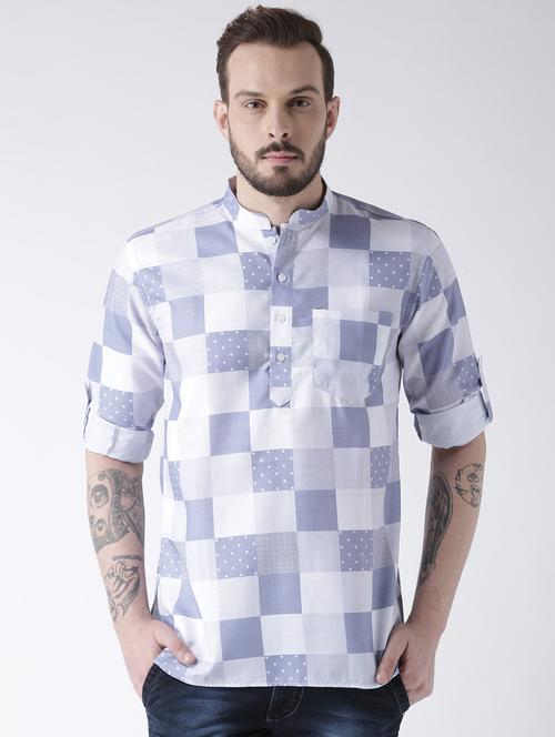 blue cotton short  kurta - 17078099 - Very Small Image - 1