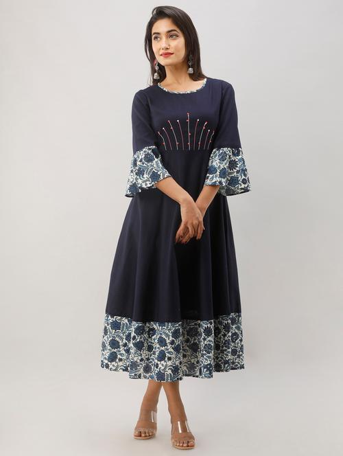 bell sleeves a-line ethnic dress - 17078654 - Very Small Image - 1