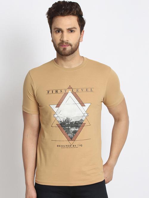beige chest print t-shirt - 17079365 - Very Small Image - 1