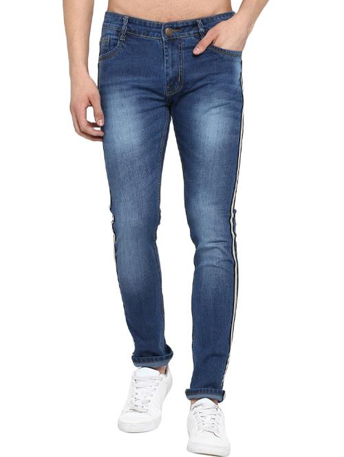 blue light washed side taped denim jeans - 17080201 - Very Small Image - 1