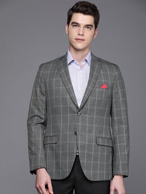 grey checkered single breasted casual blazer - 17081345 - Very Small Image - 1