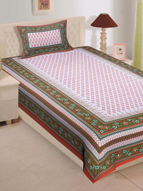  cotton jaipuri print single bedsheet with pillow cover - 17082347 - Very Small Image - 1