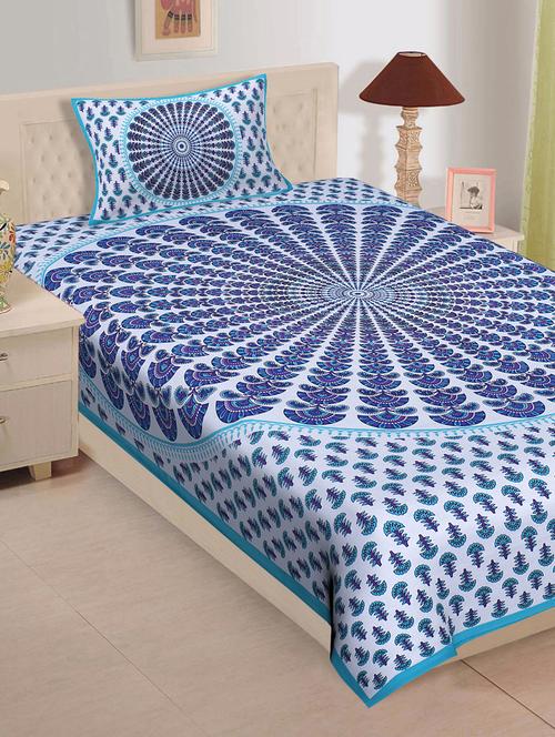   cotton jaipuri print single bedsheet with pillow cover - 17082349 - Very Small Image - 1