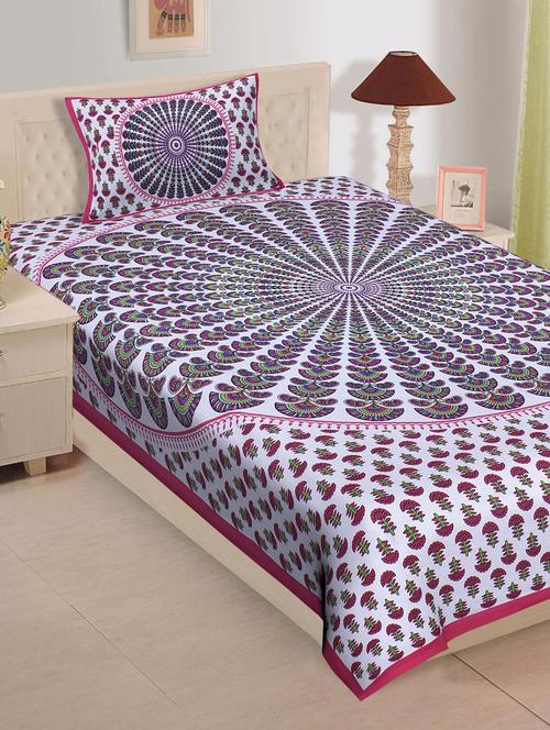  cotton jaipuri print single bedsheet with pillow cover - 17082350 - Very Small Image - 1