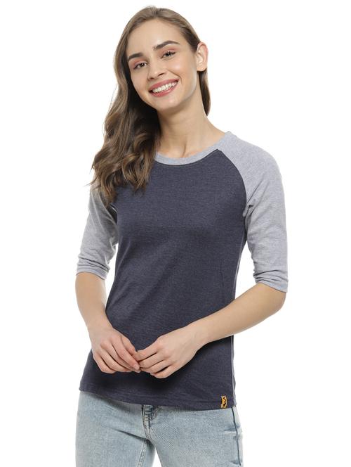 women's color block round neck t-shirt - 17083434 - Very Small Image - 1