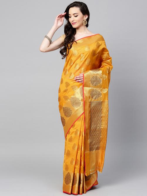 self design chanderi saree with blouse - 17083868 - Very Small Image - 1