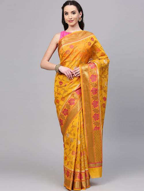 floral chanderi saree with blouse - 17083873 - Very Small Image - 1
