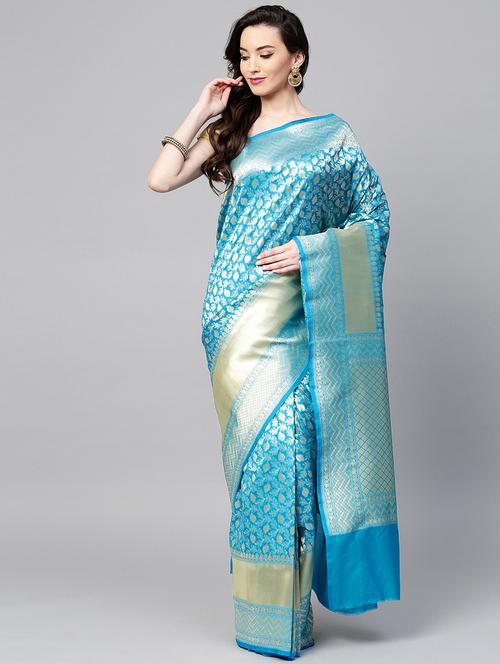self design banarasi saree with blouse - 17083879 - Very Small Image - 1