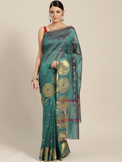 self design chanderi saree with blouse - 17083969 - Very Small Image - 1