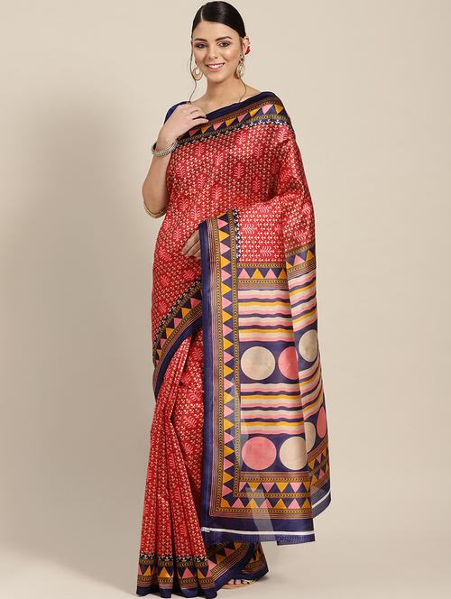 women's geometric red colored saree with blouse - 17083994 - Very Small Image - 1