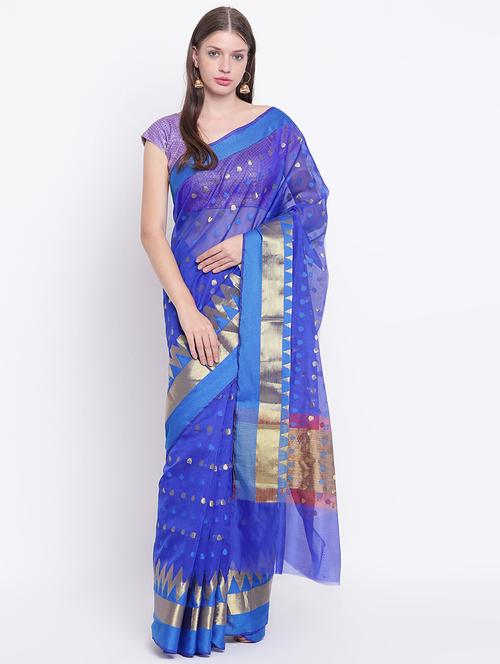 women's self design blue colored saree with blouse - 17084031 - Very Small Image - 1