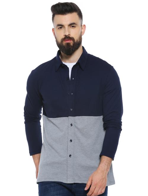 mens color block casual shirt - 17084583 - Very Small Image - 1