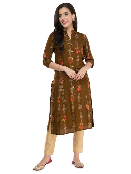 printed rayon straight kurta - 17085067 - Very Small Image - 1