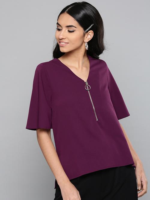 women's straight v neck top - 17085651 - Very Small Image - 1
