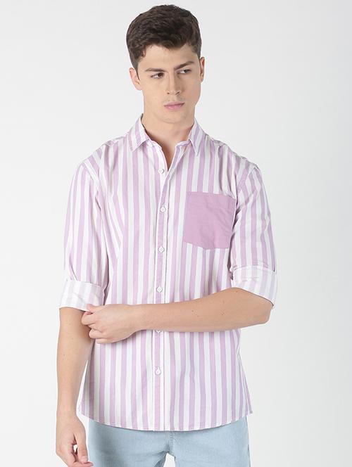 purple striped casual shirt - 17086061 - Very Small Image - 1