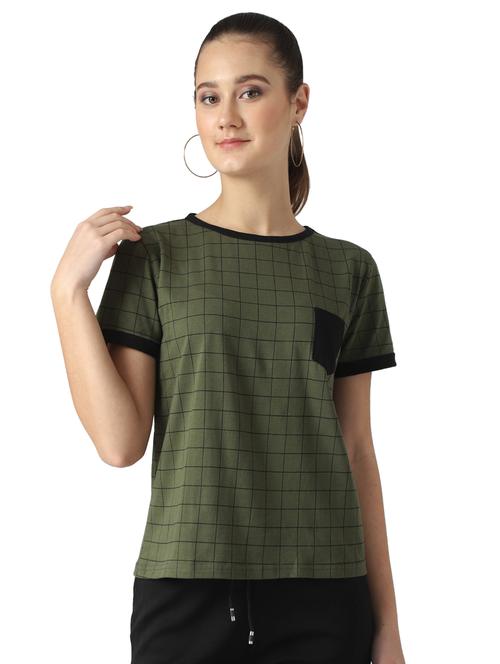 grid printed contrast detail tee  - 17086413 - Very Small Image - 1