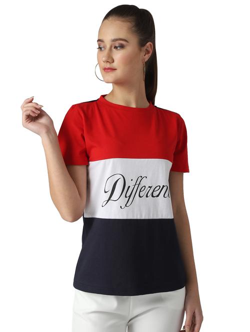 women's color block round neck t-shirt - 17086415 - Very Small Image - 1