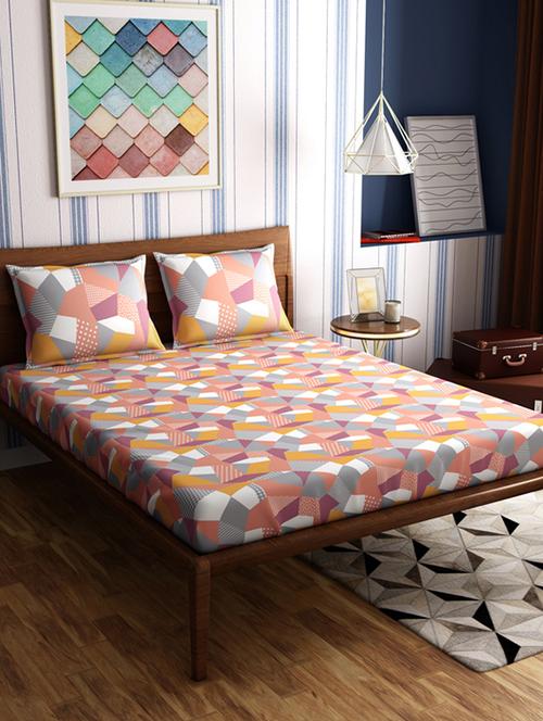  cotton double bed sheet with two pillow covers - 17087065 - Very Small Image - 1