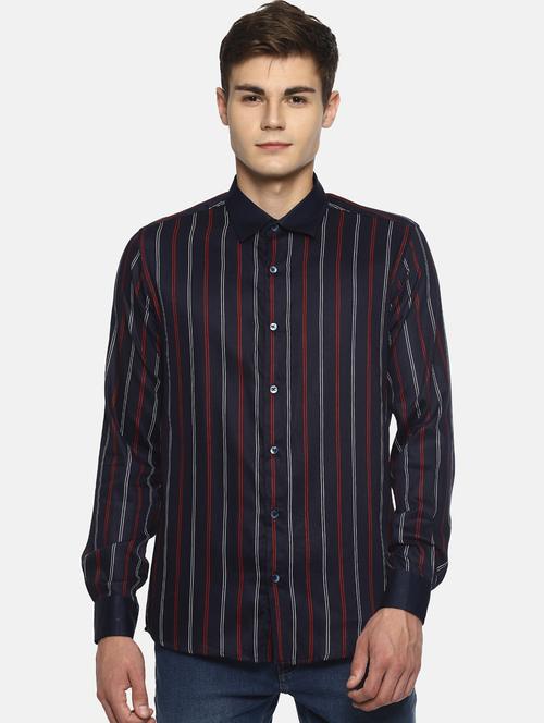 navy blue striped casual shirt - 17087102 - Very Small Image - 1