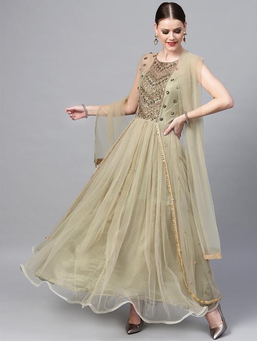 embellished net flared gown - 17087757 - Very Small Image - 1