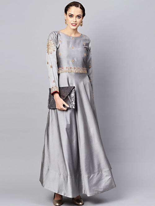 embroidered silk blend flared gown - 17087759 - Very Small Image - 1