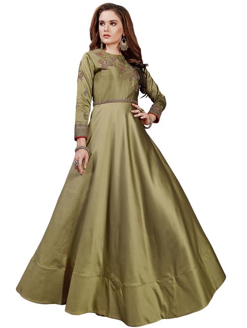 embroidered silk blend flared gown - 17087763 - Very Small Image - 1