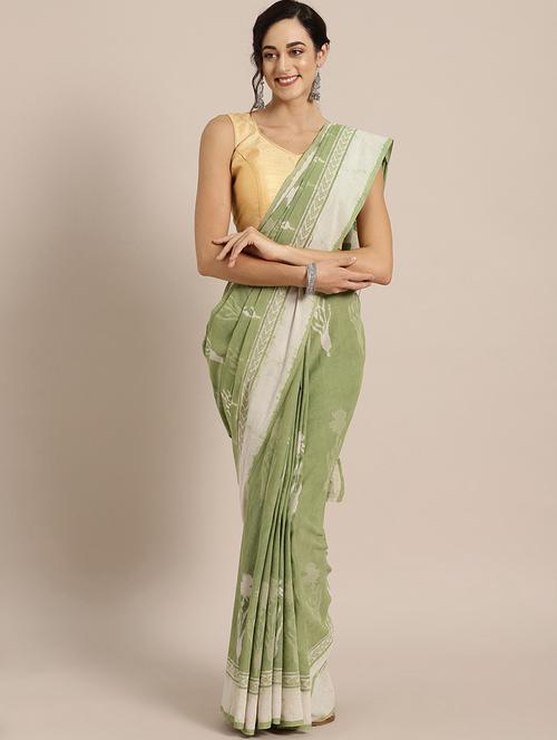 women's block print green colored saree - 17087808 - Very Small Image - 1