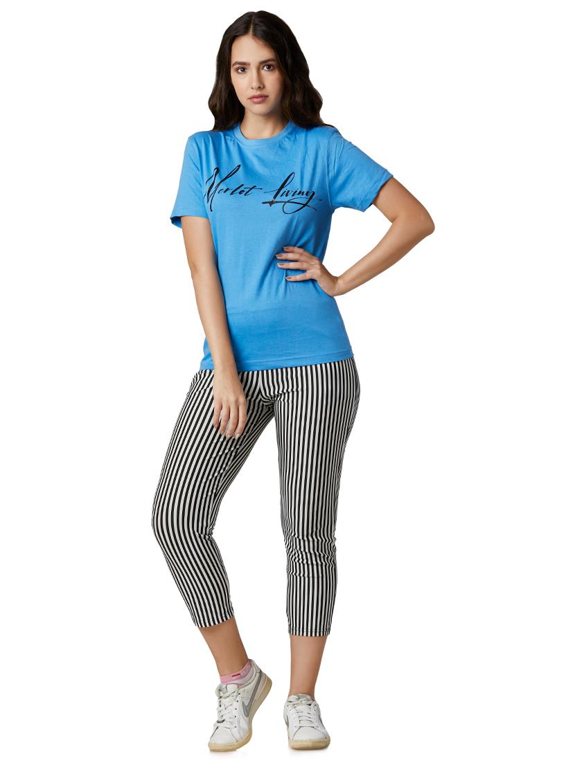 women's chest print round neck t-shirt - 17089353 - Standard Image - 2
