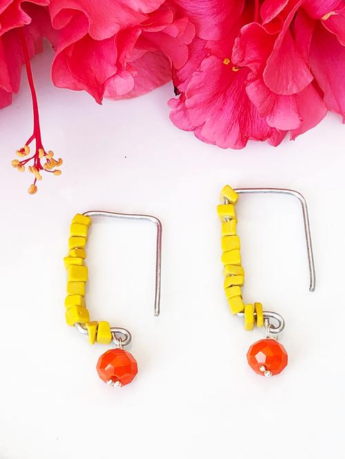 yellow metal drop earring - 17089387 - Very Small Image - 1