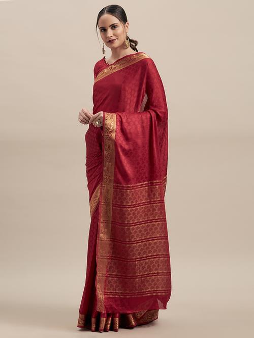 solid woven saree with blouse - 17089550 - Very Small Image - 1