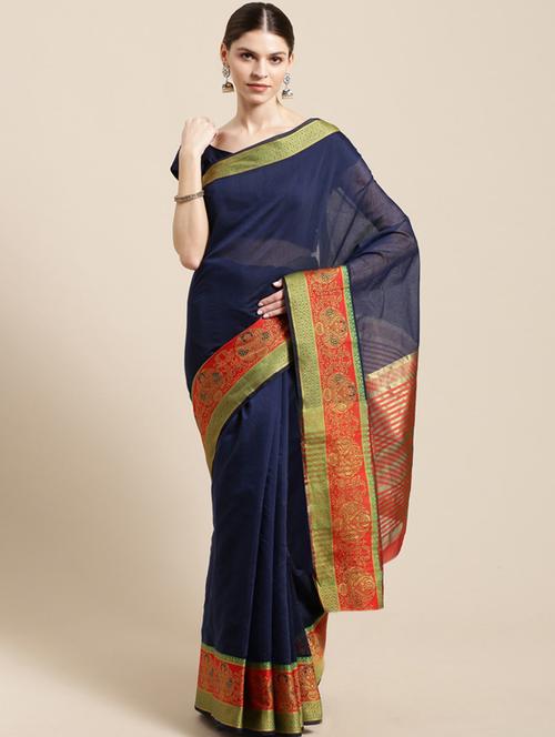 solid woven saree with blouse - 17089598 - Very Small Image - 1