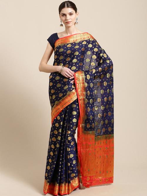 women's self design navy blue colored saree - 17089605 - Very Small Image - 1