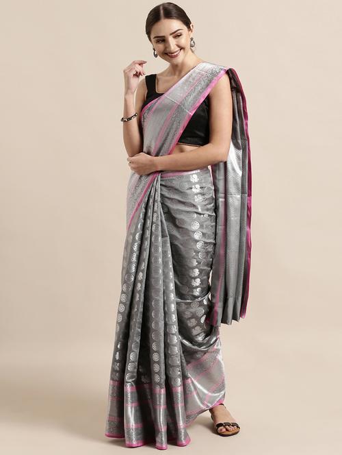 self design kanjivaram saree with blouse - 17090006 - Very Small Image - 1