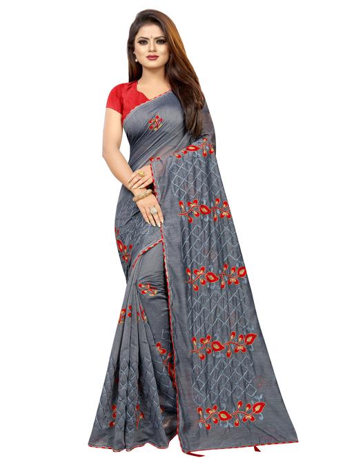 embroidered chanderi saree with blouse - 17090437 - Very Small Image - 1