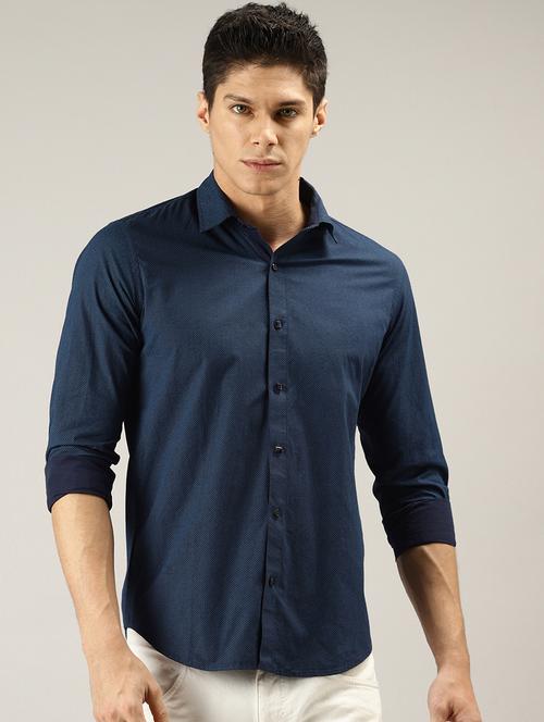 navy blue printed casual shirt - 17090653 - Very Small Image - 1