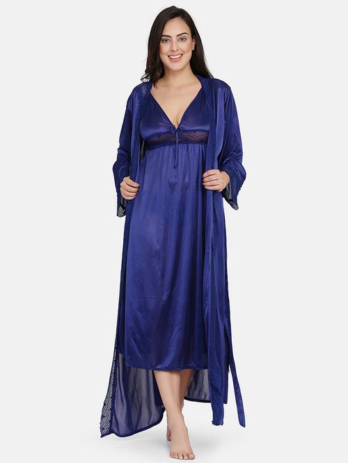 lace detail satin nighty with robe  - 17090940 - Very Small Image - 1