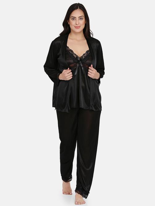 black satin pyjama set with robe  - 17090941 - Very Small Image - 1