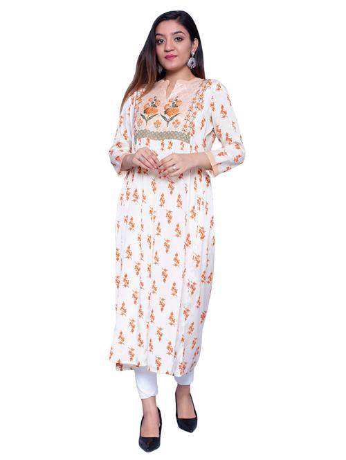 printed raw silk flared kurta - 17091016 - Very Small Image - 1