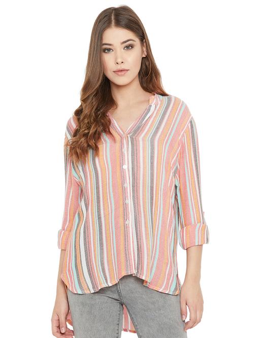 mandarin neck striped high-low shirt  - 17091029 - Very Small Image - 1