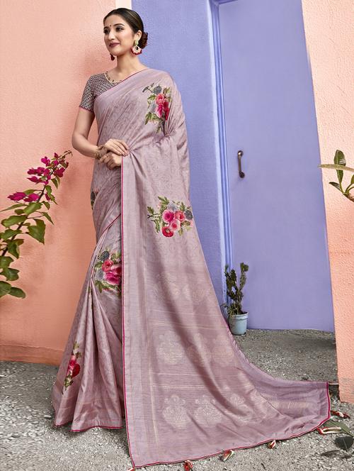floral printed saree with blouse - 17091247 - Very Small Image - 1