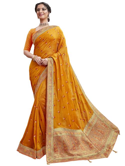 bordered embroidered saree with blouse - 17091404 - Very Small Image - 1