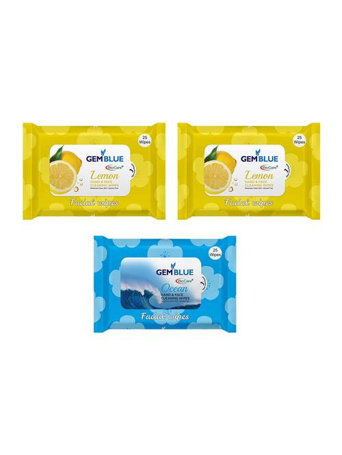 gemblue biocare lemon + lemon + ocean facial wipes pack of 3 - 17092367 - Very Small Image - 1