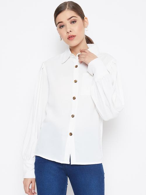 bishop sleeves contrast button down shirt  - 17095885 - Very Small Image - 1