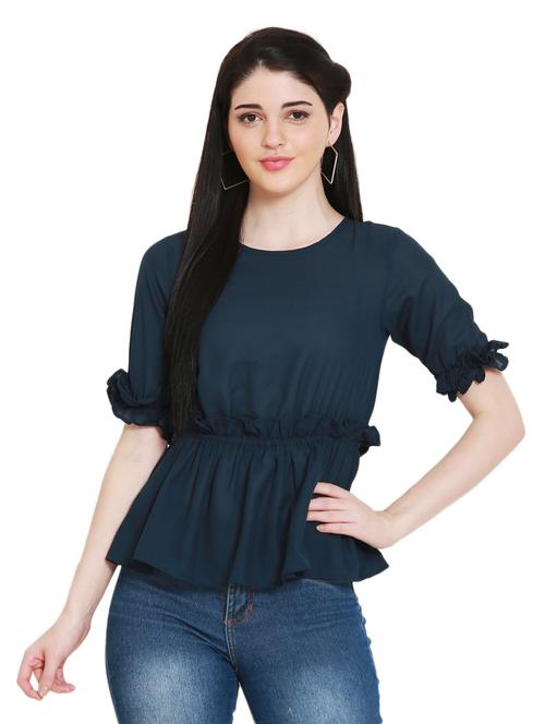women's peplum round neck top - 17096130 - Very Small Image - 1