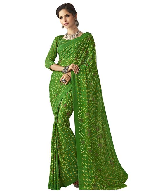 printed bandhani saree with blouse - 17096455 - Very Small Image - 1